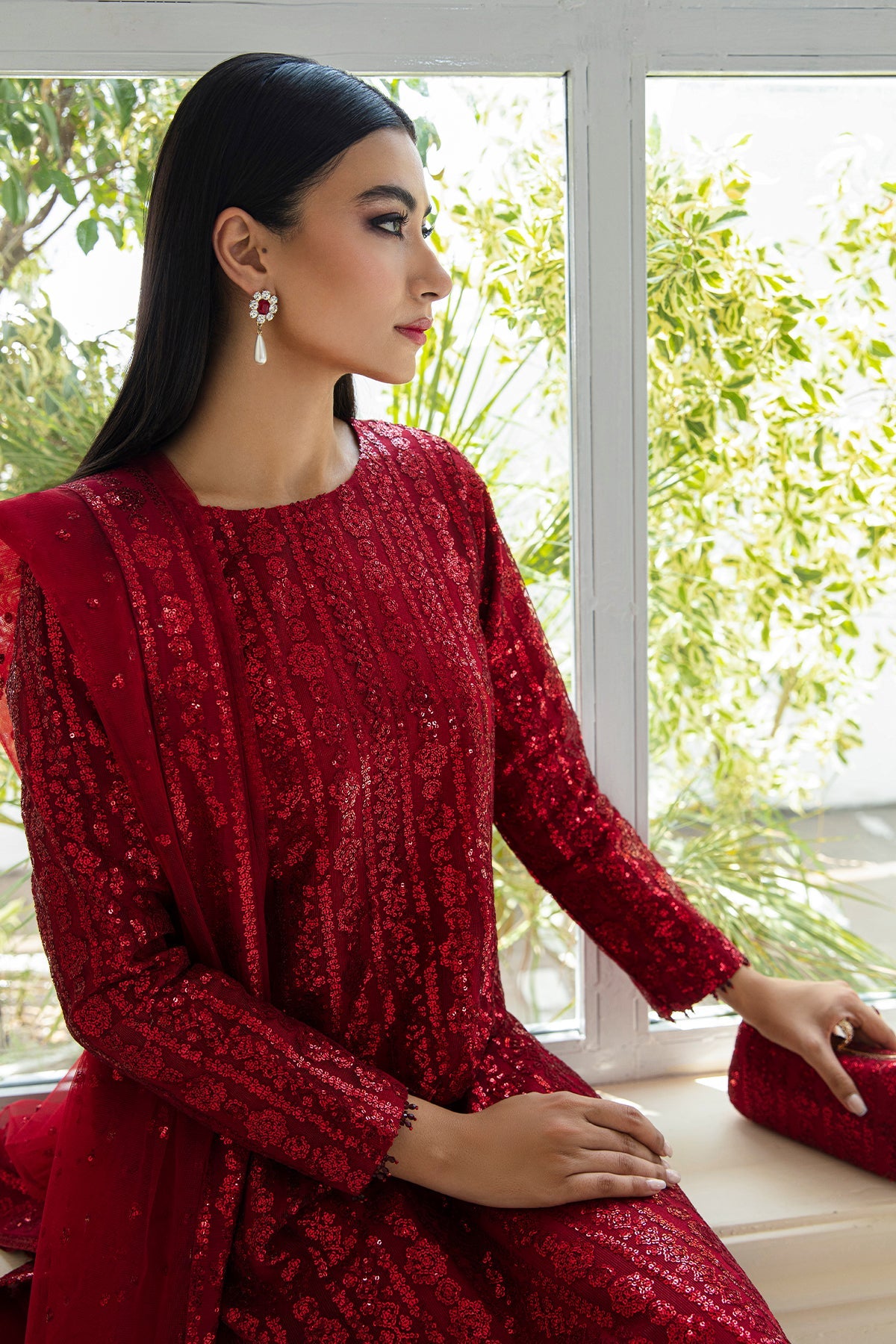 Embroidered Net UF-386 Mehroon
