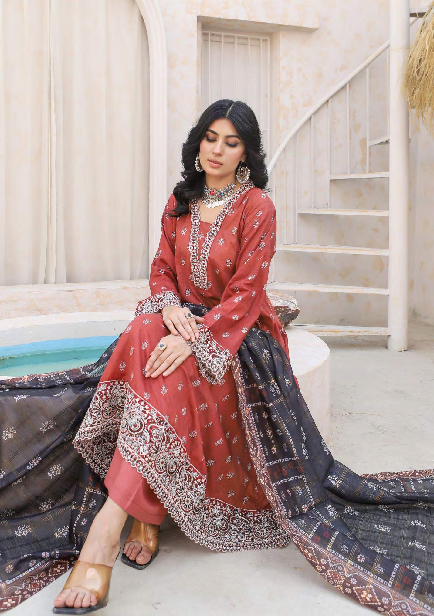 Munira July Embroidery Lawn MSL 03 Rust