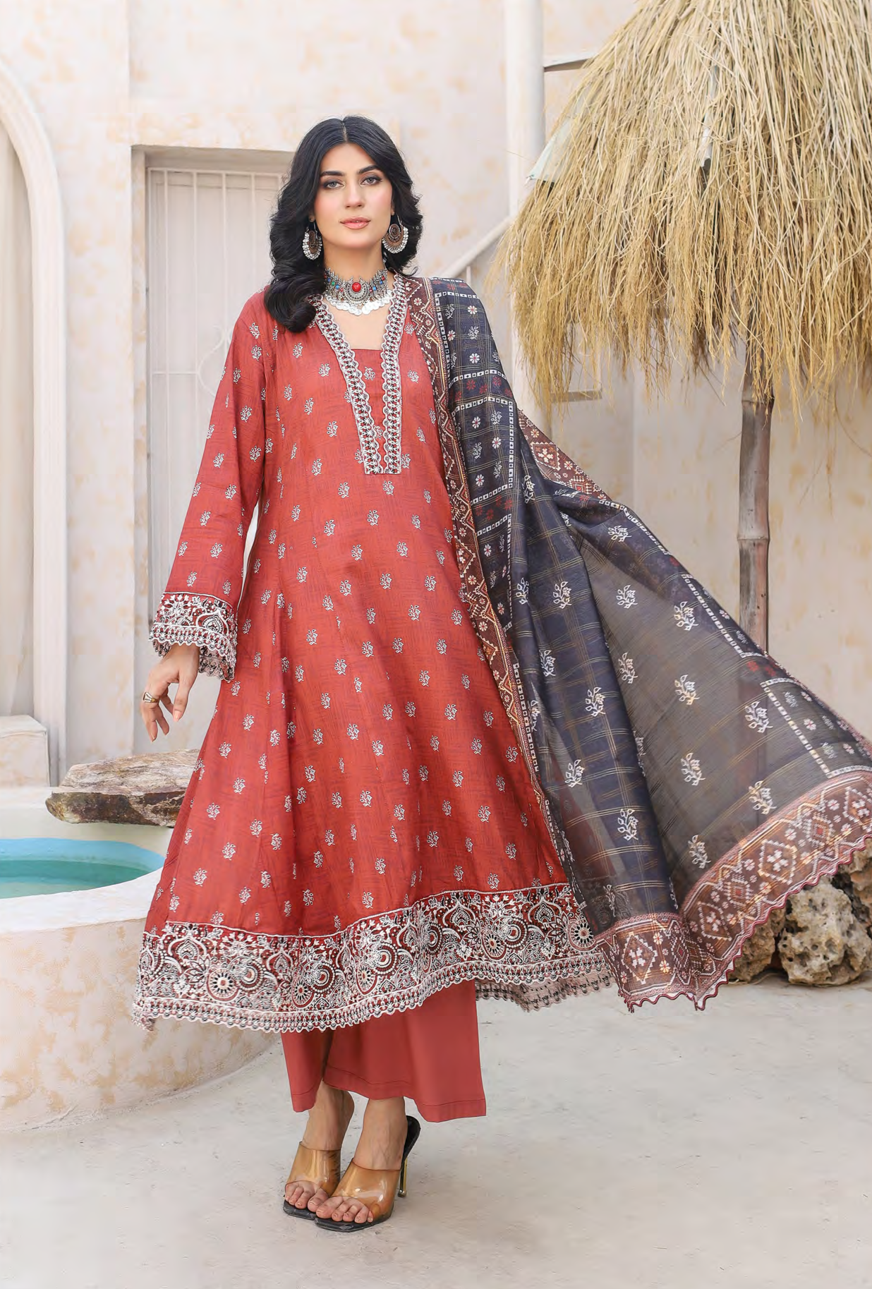 Munira July Embroidery Lawn MSL 03 Rust