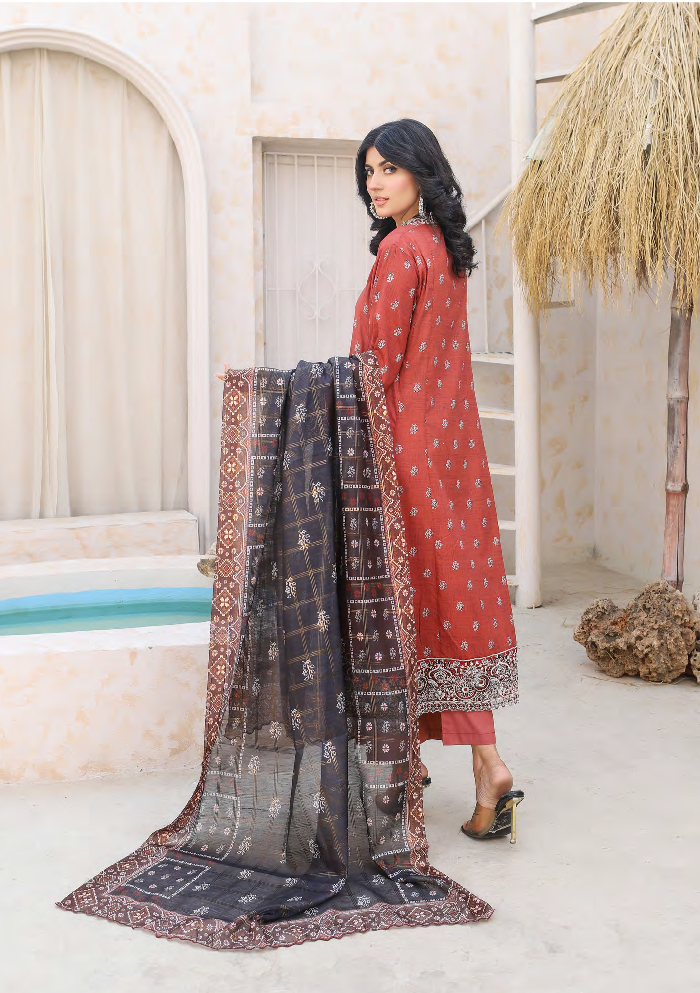 Munira July Embroidery Lawn MSL 03 Rust