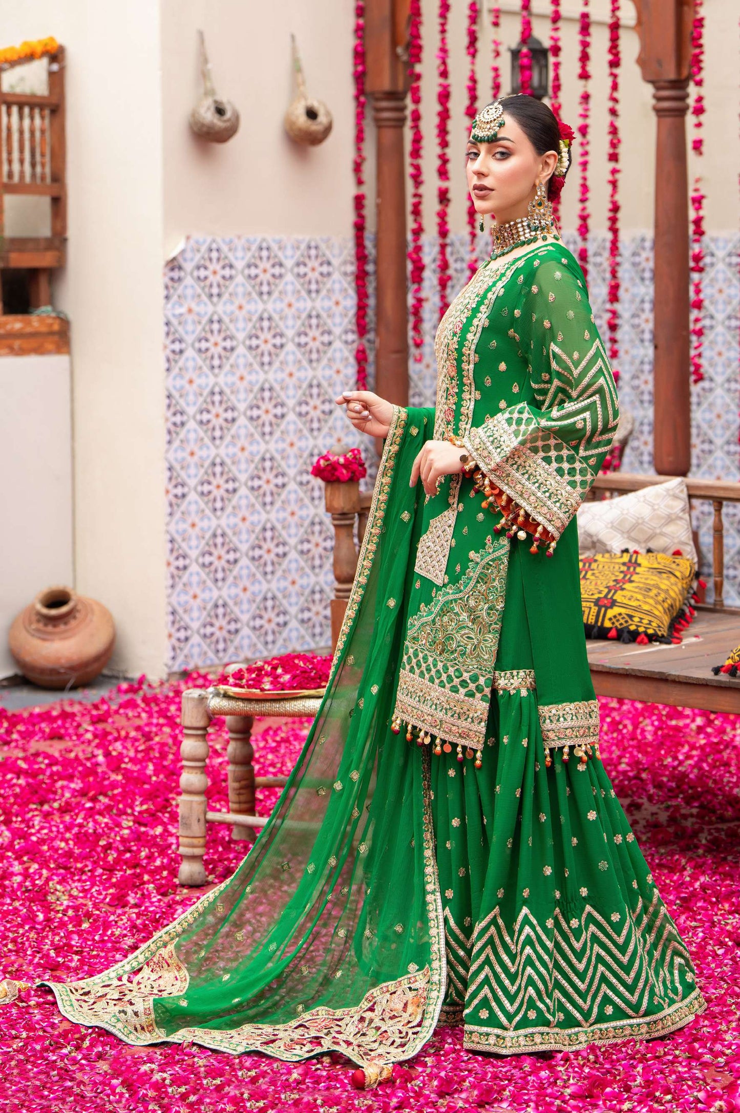 Karma 440 Gharara Forest Green