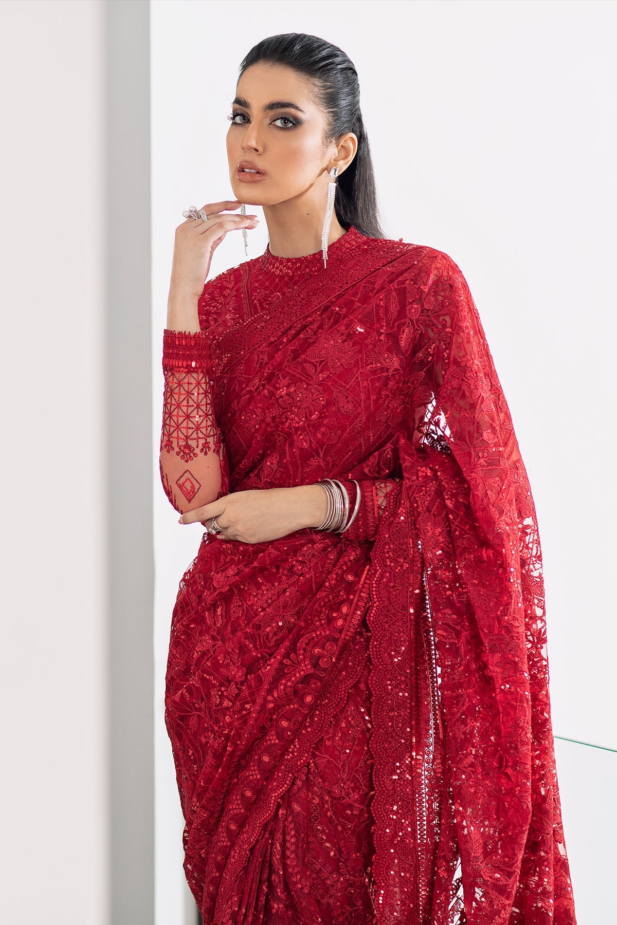 Embroidered Net EC-06 Red