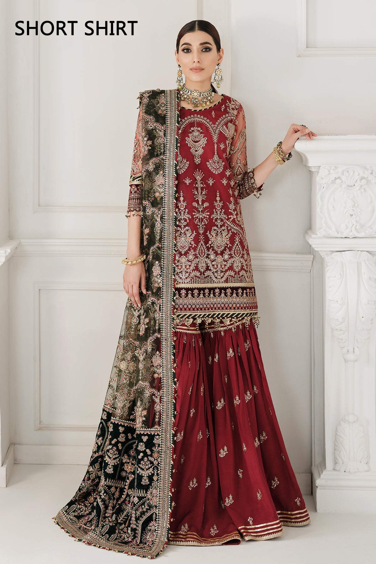 Embroidered Net CH10-07 Mehroon