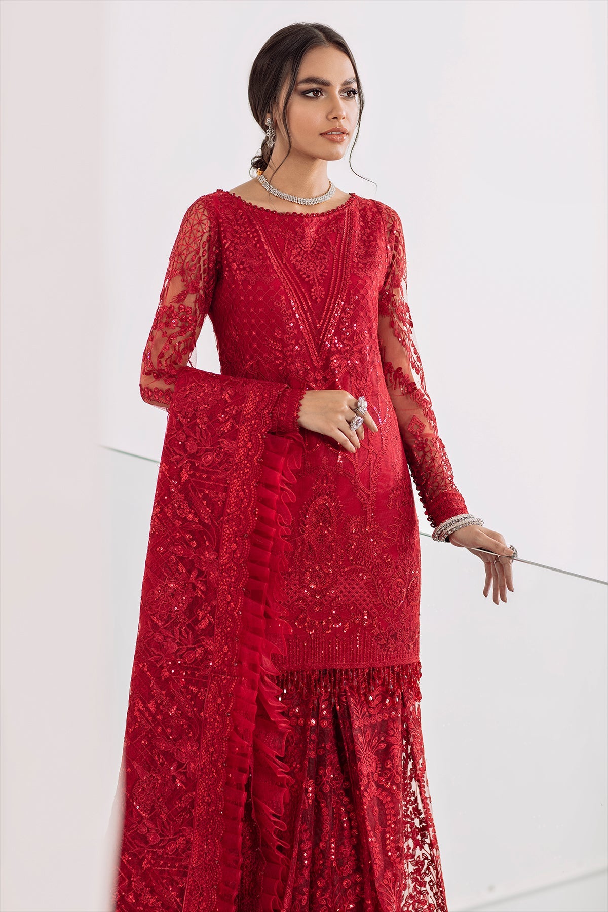 Embroidered Net EC-06 Red