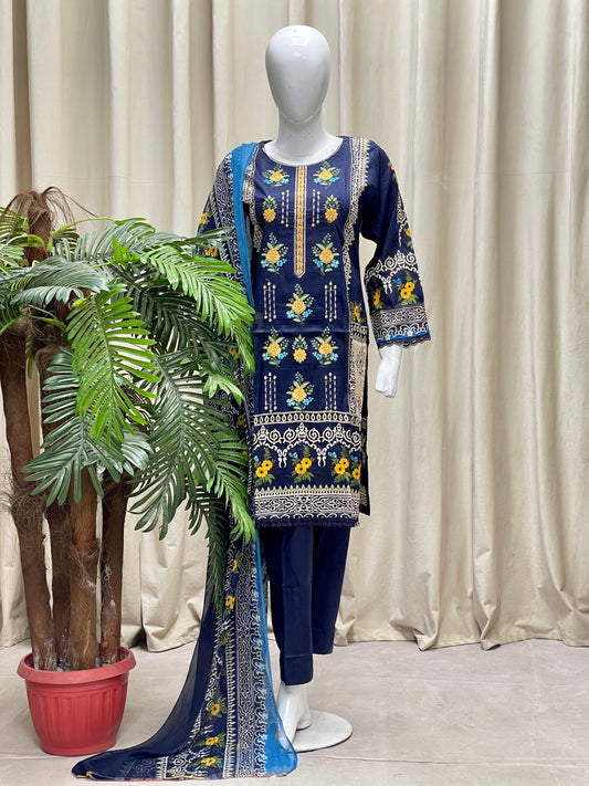 HM Lawn - Chiffon Dupatta 220 Navy Blue