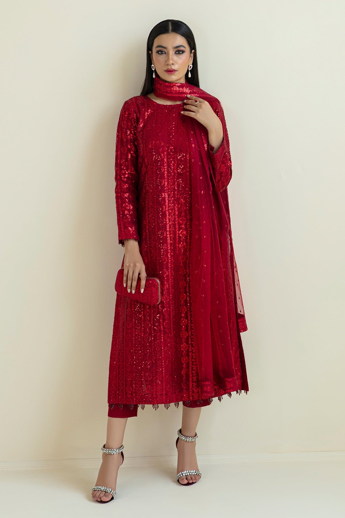 Embroidered Net UF-386 Mehroon