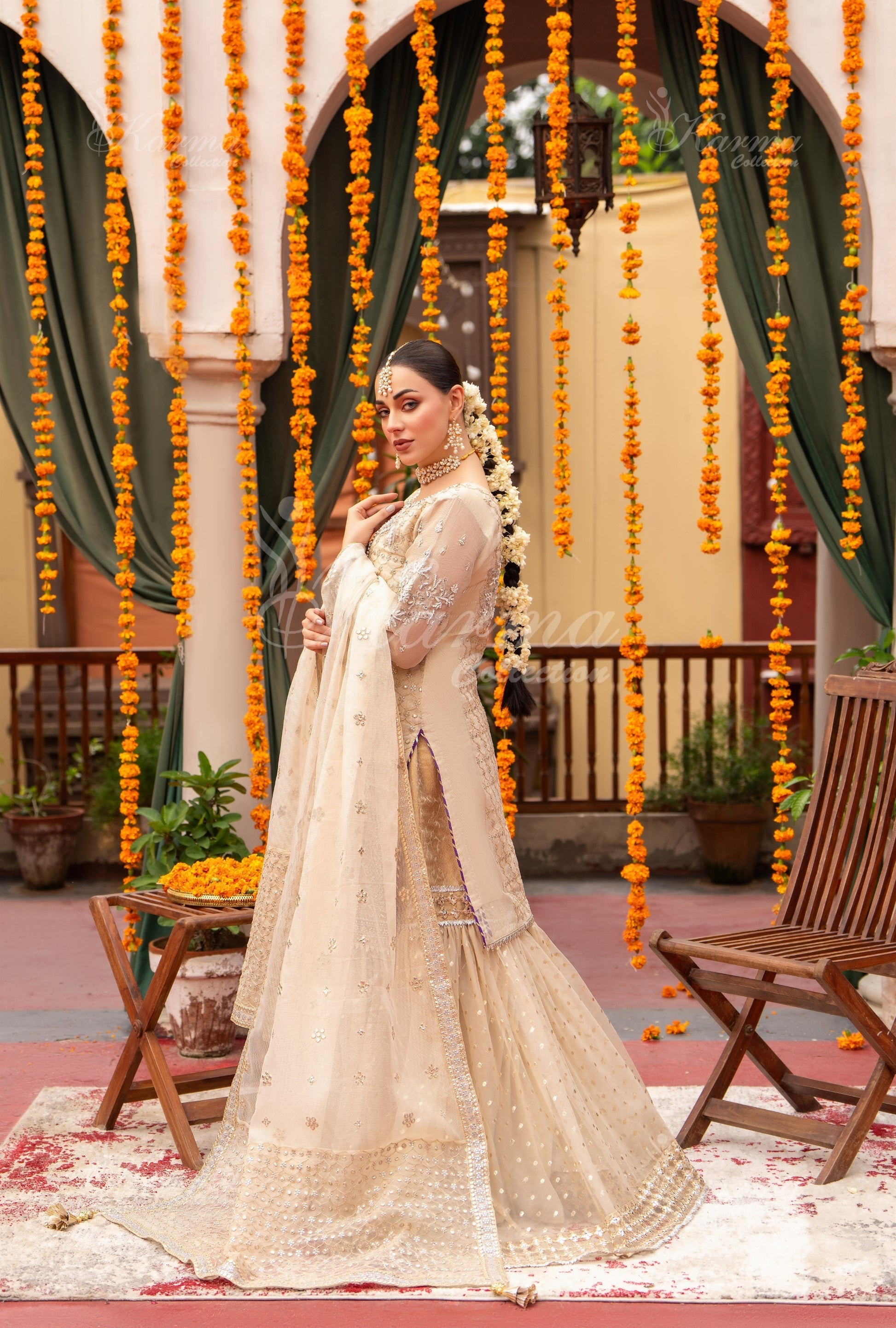 Karma 443 Gharara Pastel Cream