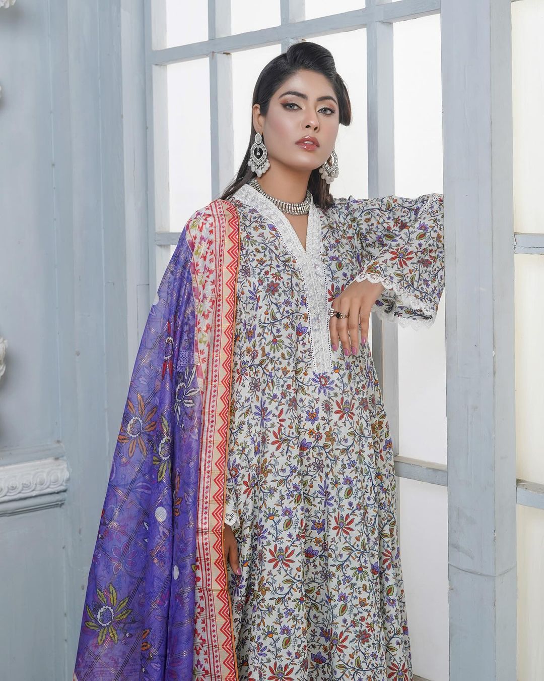 Munira May Printed Embroidered Lawn MSL 07 White