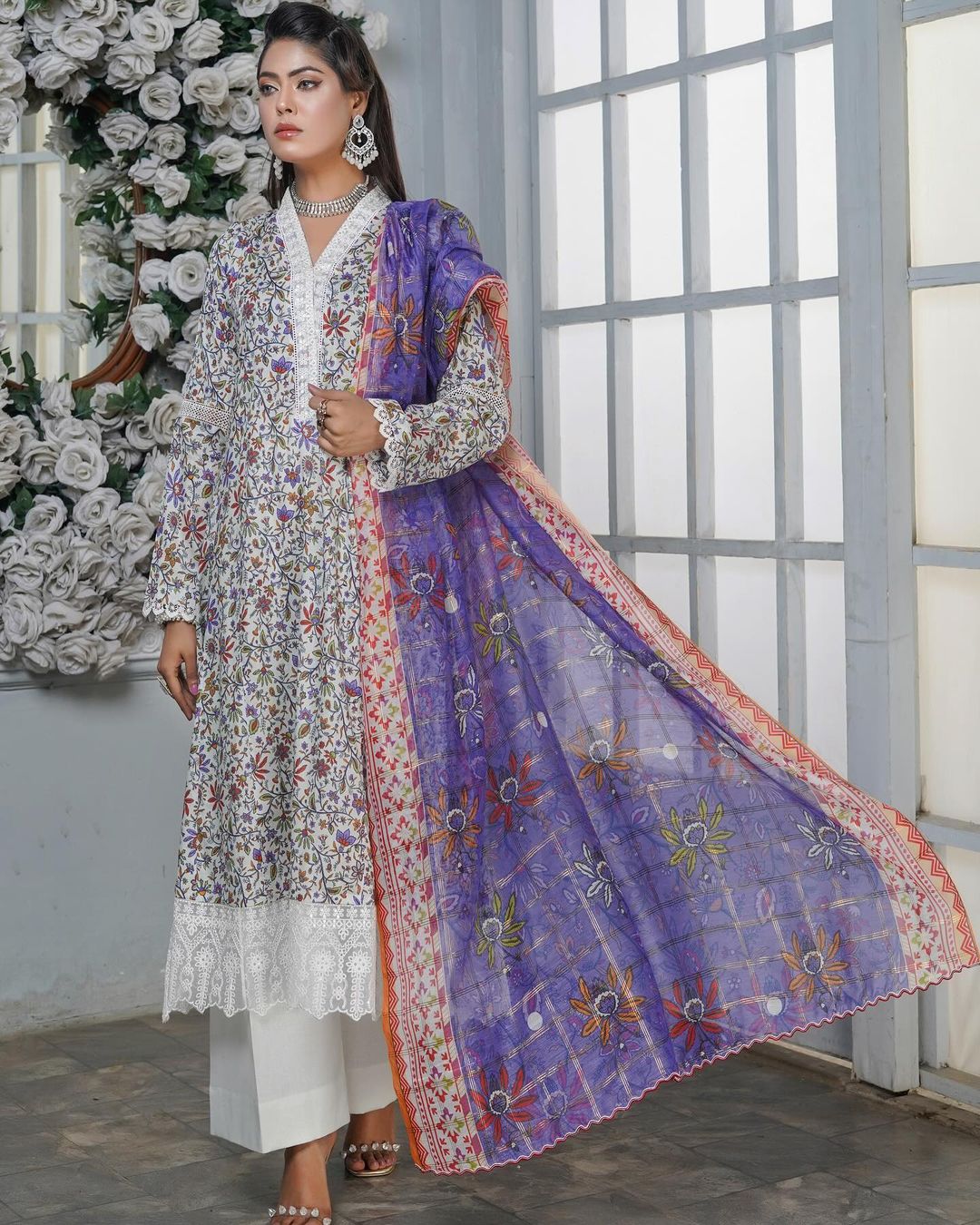 Munira May Printed Embroidered Lawn MSL 07 White