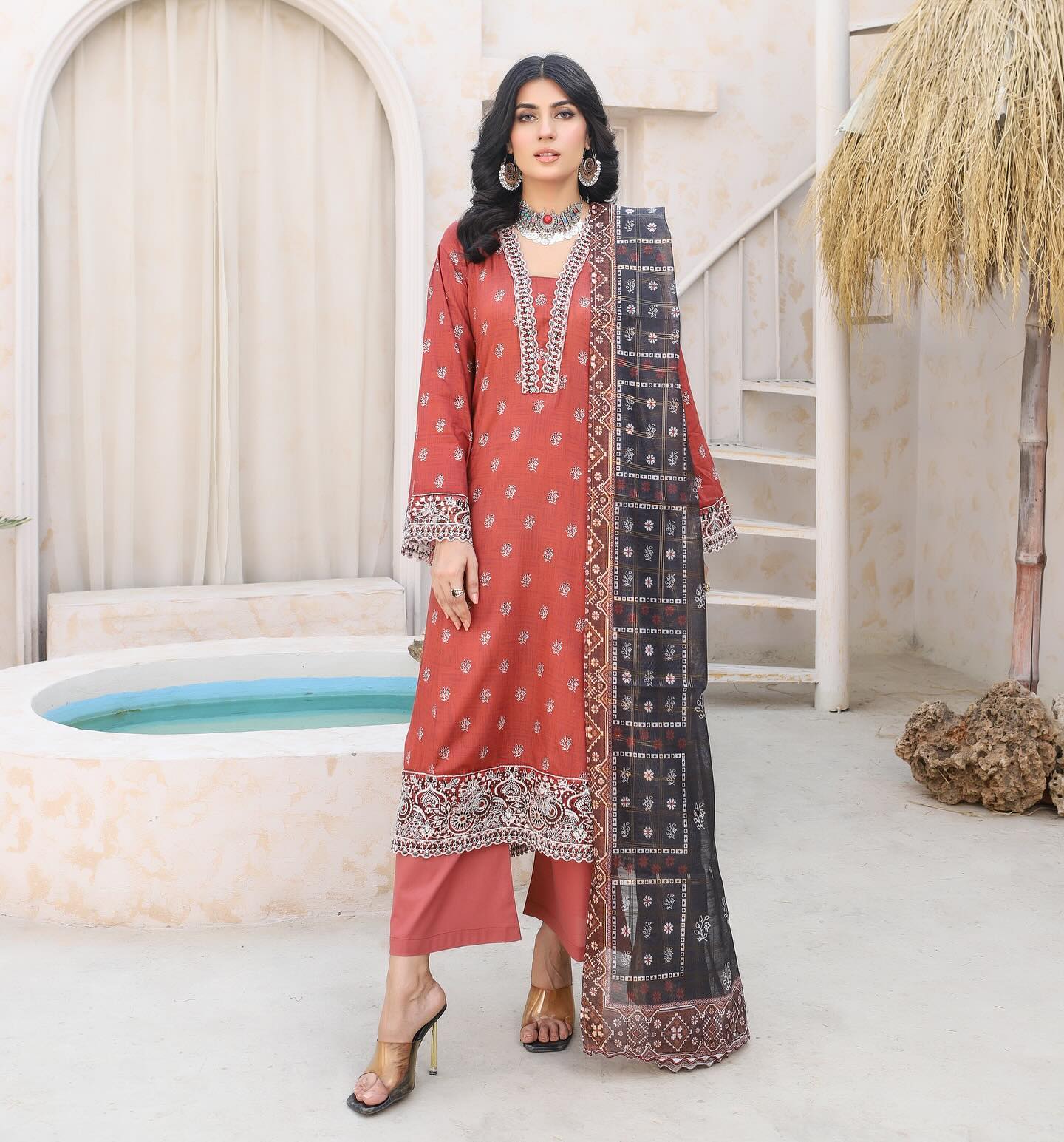 Munira July Embroidery Lawn MSL 03 Rust