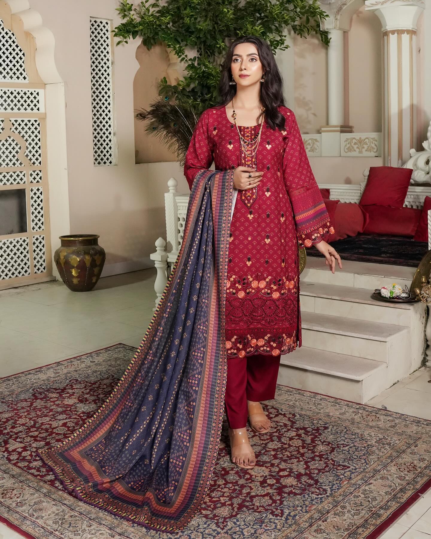 Munira Afsana Dhanak MSL 06 Wine Red