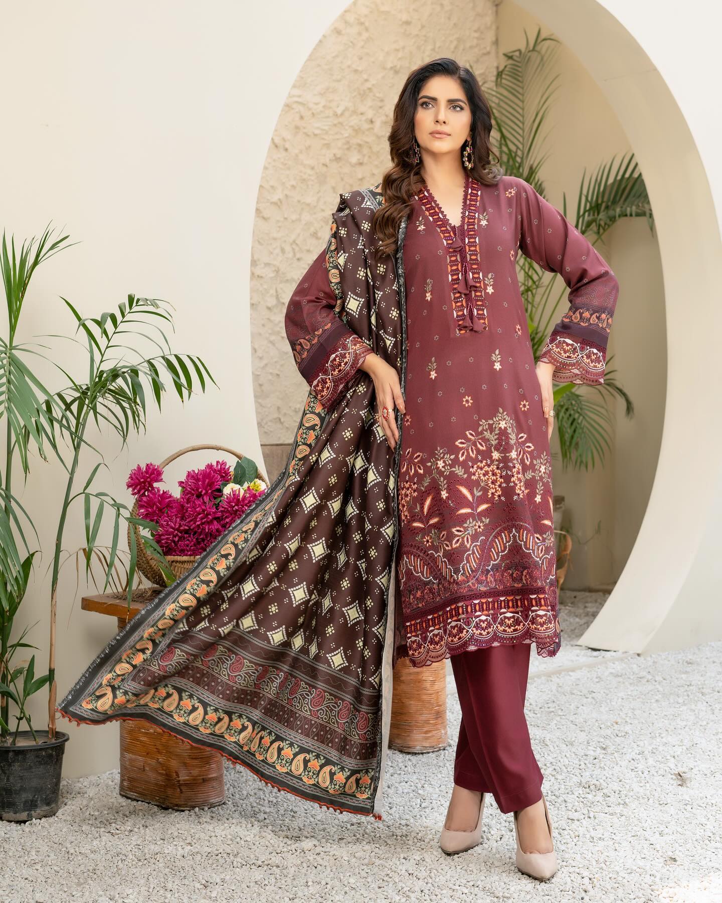 Munira Dastoor Dhanak MSL 01 Dark Maroon