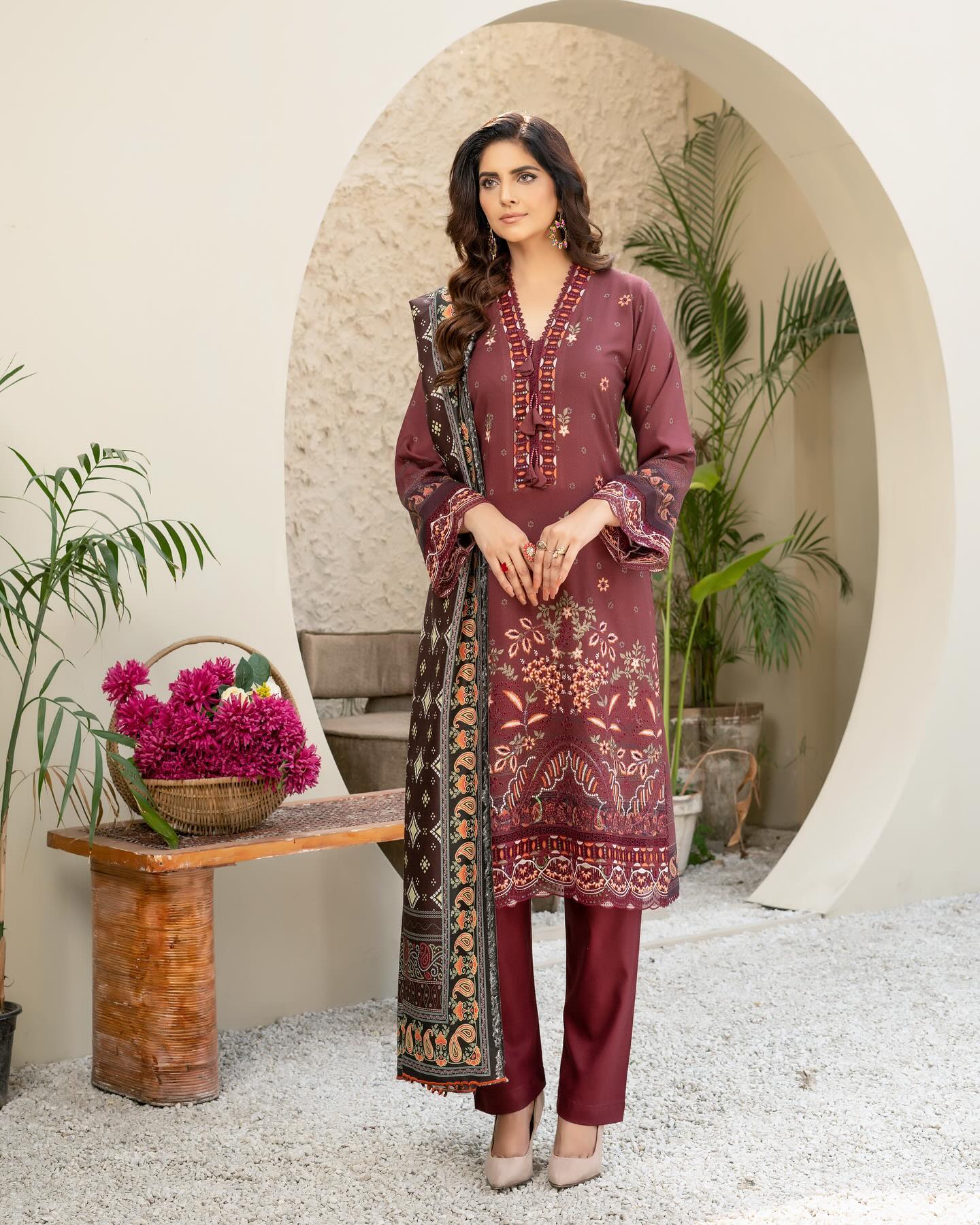 Munira Dastoor Dhanak MSL 01 Dark Maroon