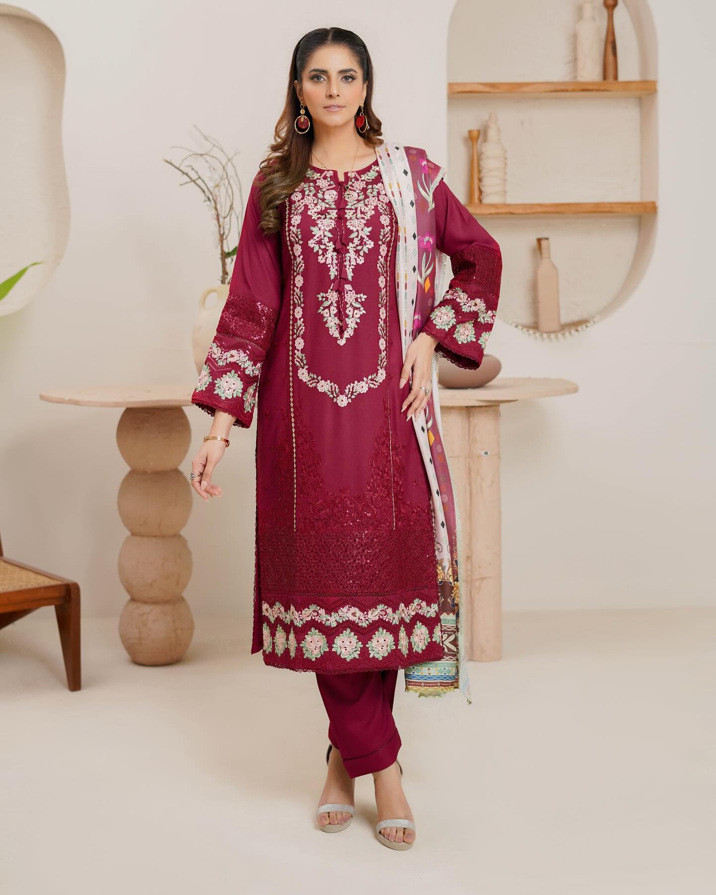 Munira Mastani Luxury Dhanak MSL 05 Mehroon