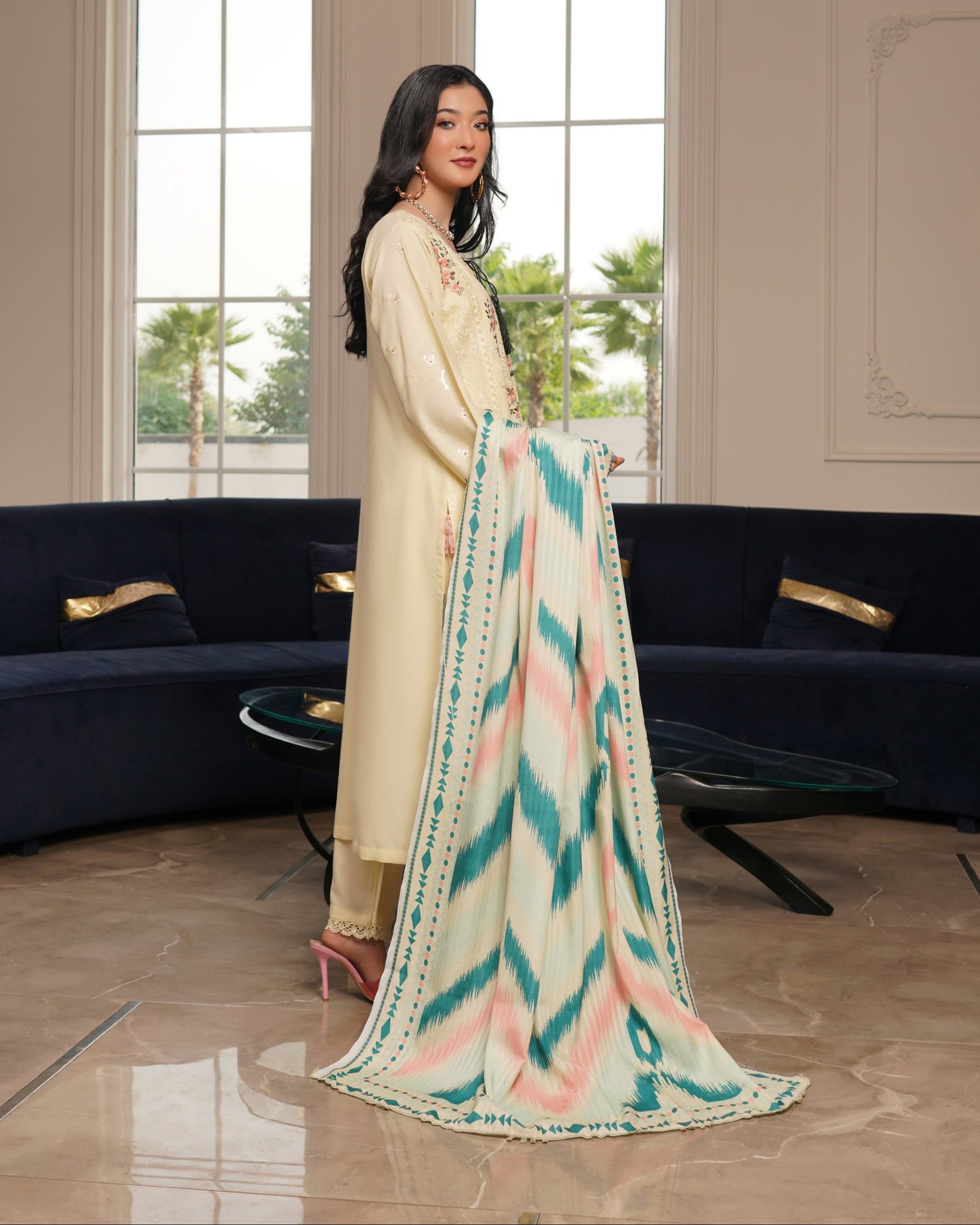 Munira Sitara Dhanak MSL 01 Lime Yellow