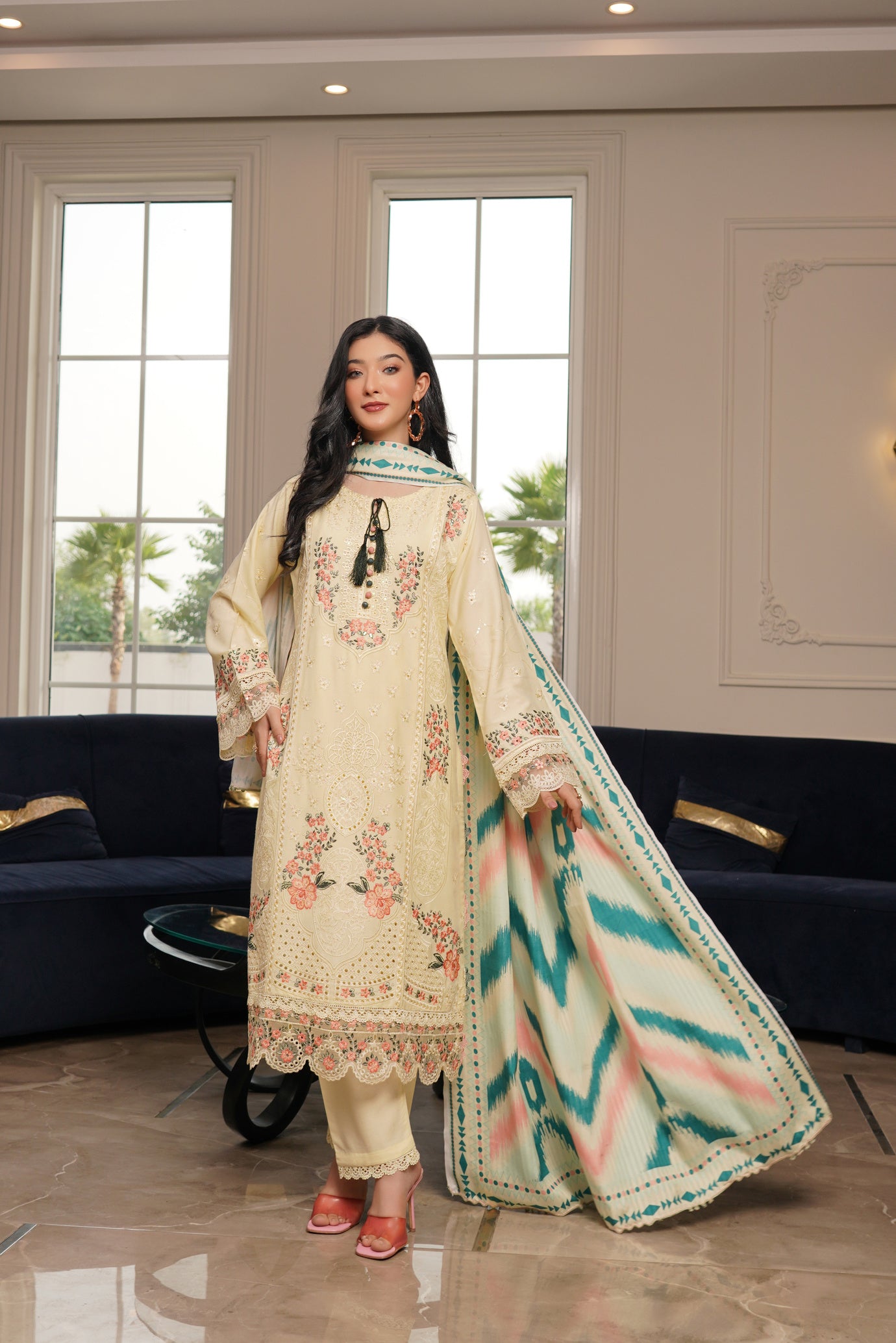 Munira Sitara Dhanak MSL 01 Lime Yellow