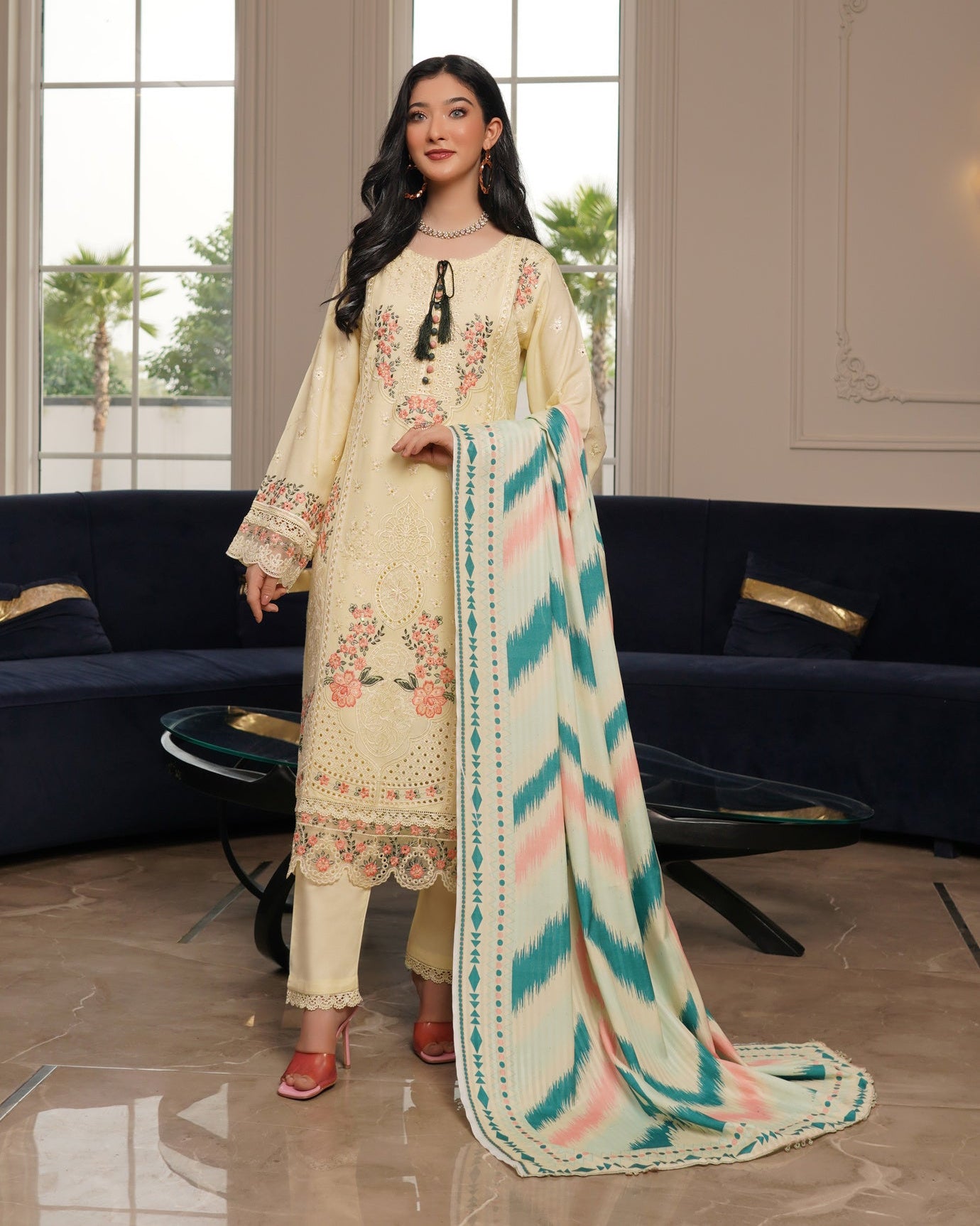 Munira Sitara Dhanak MSL 01 Lime Yellow