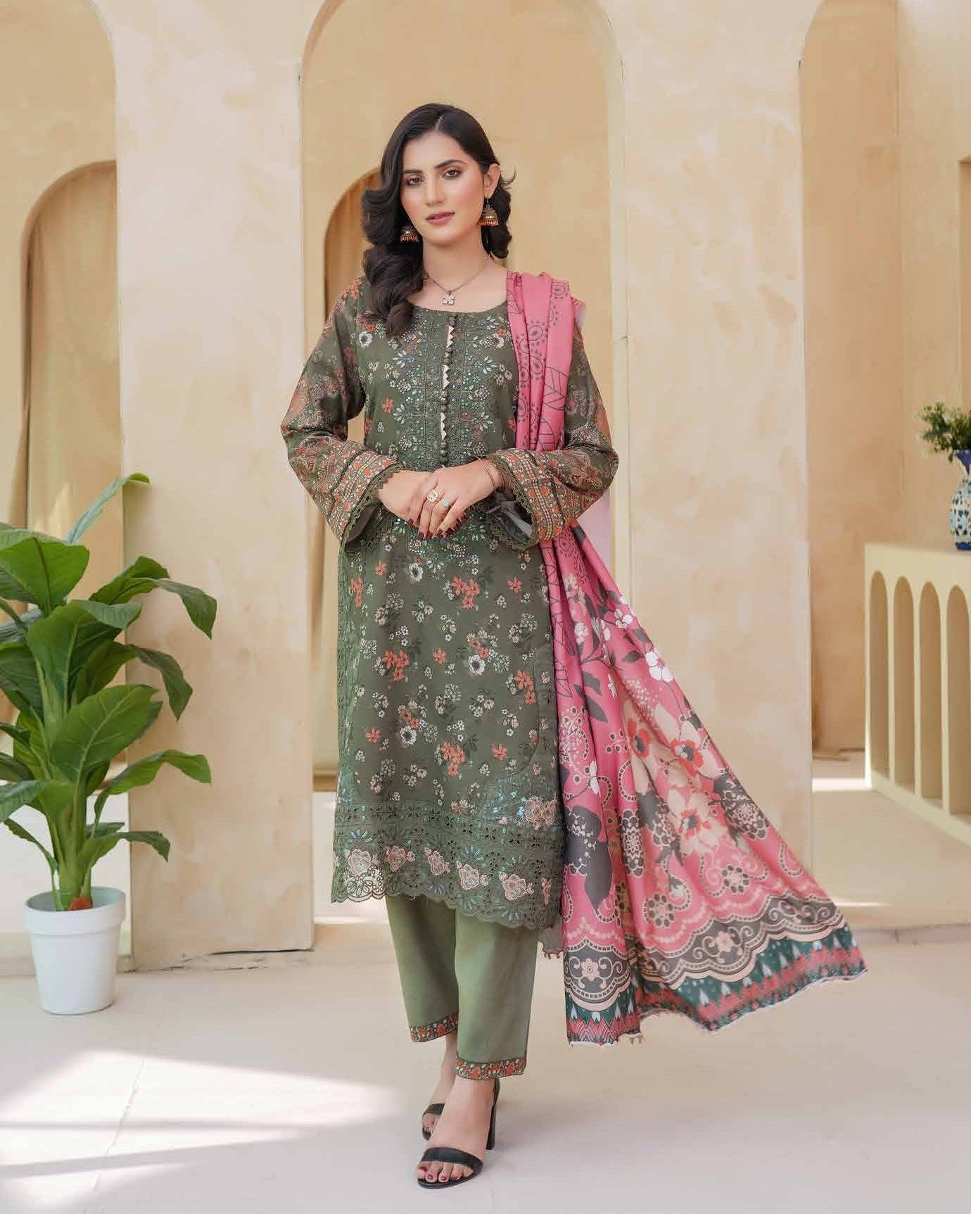 Munira Libas Dhanak MSL 02 Forest Green