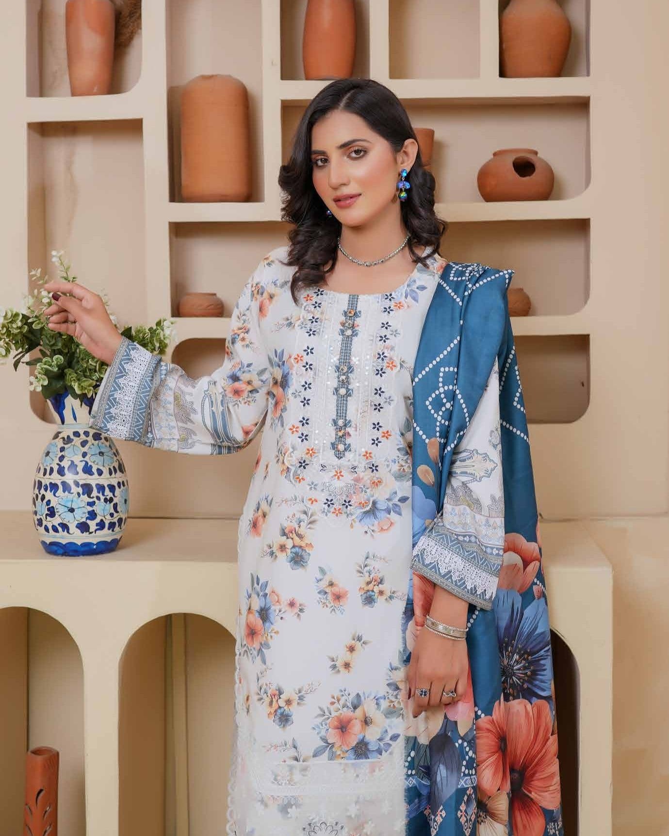 Munira Libas Dhanak MSL 05 Off White