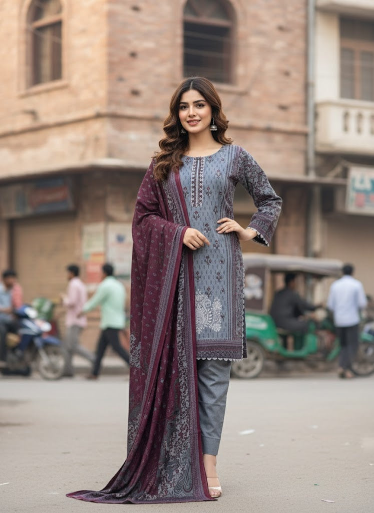 K&R Dhanak - Dhanak Dupatta 503 Grey Mehroon